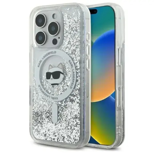 Karl Lagerfeld case for iPhone 16 Pro 6,3" KLHMP16LLGCHSGH transparent Hard Liquid Glitter Choupette Head MagSafe