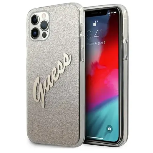 Guess GUHCP12MPCUGLSGO iPhone 12|12 Pro 6,1" złoty|gold hardcase Glitter Gradient Script