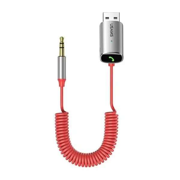 USAMS Adapter audio Bluetooth 5.0 USB-AUX czerwony|silver red SJ504JSQ02 (US-SJ504)