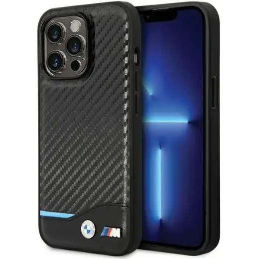 Etui BMW BMHCP13X22NBCK iPhone 13 Pro Max 6.7" czarny|black hardcase Leather Carbon