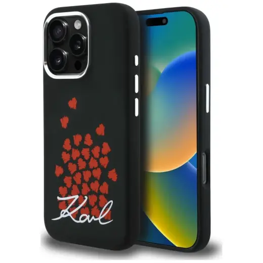 Karl Lagerfeld Silicone Heart Sign Logo чехол с поддержкой MagSafe для телефона iPhone 16 Pro Max чёрный