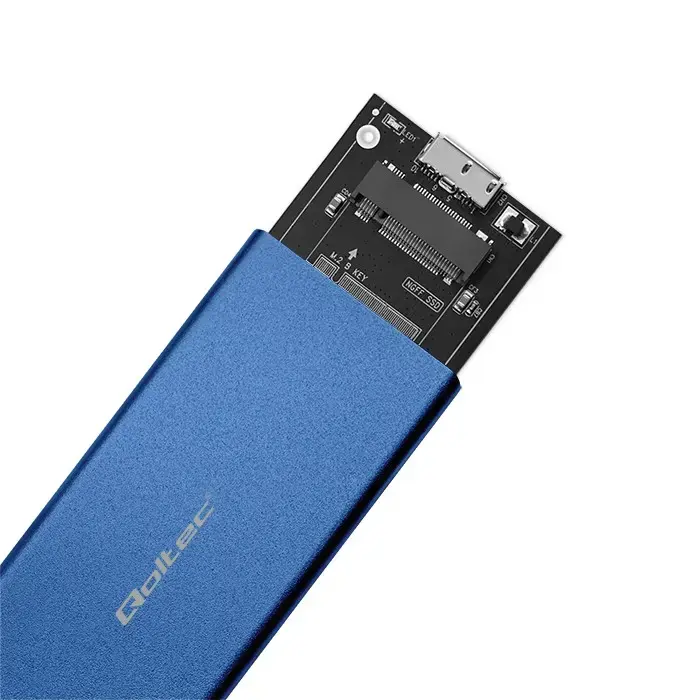 Qoltec Aluminium Enclosure | M.2 SSD drive | SATA | NGFF| USB 3.0 | Super speed 5Gb/s | 2TB | Blue