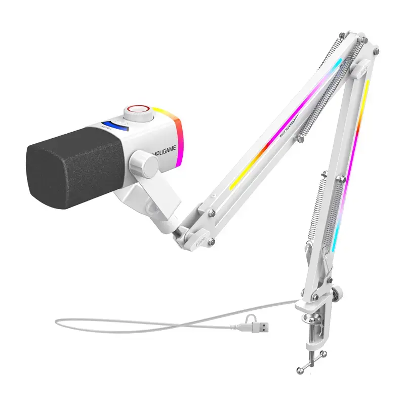 Fifine AM8proTW dynamic microphone with boom arm (white)