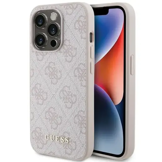 Guess GUHCP15LG4GFPI iPhone 15 Pro 6.1" pink hard case 4G Metal Gold Logo