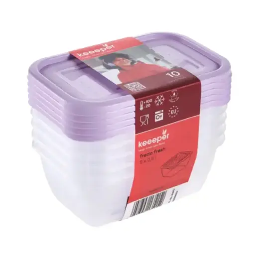 Food container set rectangular 5x0.5L Fredo "Fresh" transparent/light purple