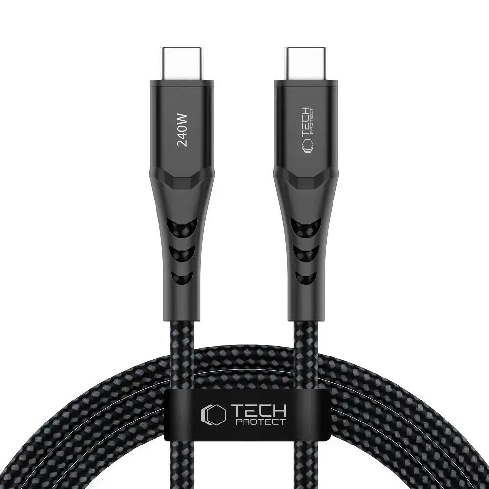 Tech-Protect Ultraboost UB11T datu pārraides un uzlādes vads | USB-C uz USB-C | PD, QC 3.0 | 240W | 2m | melns