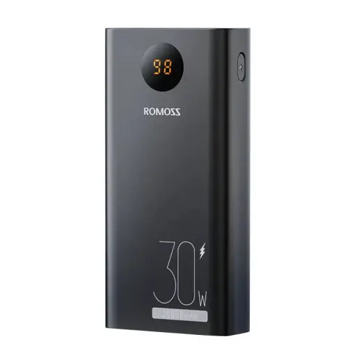 Romoss PEA30 ārējais akumulators (powerbank) | 30000 mAh | 30W | USB-C, USB-A, Micro USB, Lightning | melns