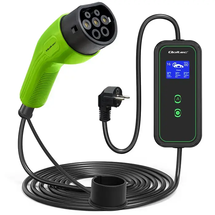 Qoltec Mobile charger for EV 2-in-1 Type2 | 3.5kW | 230V | SCHUKO 16A | LCD | Portable | Wallbox | 5m