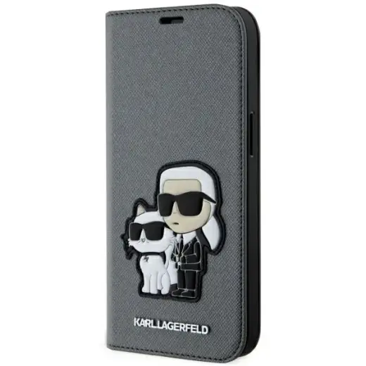 Karl Lagerfeld KLBKP14SSANKCPG iPhone 14 6.1" bookcase srebrny|silver Saffiano Karl & Choupette