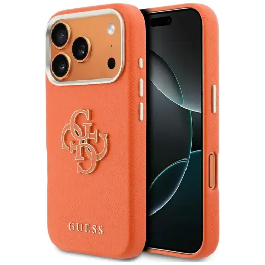 Guess FW Resin Logo maciņš telefonam iPhone 17 Pro oranžs