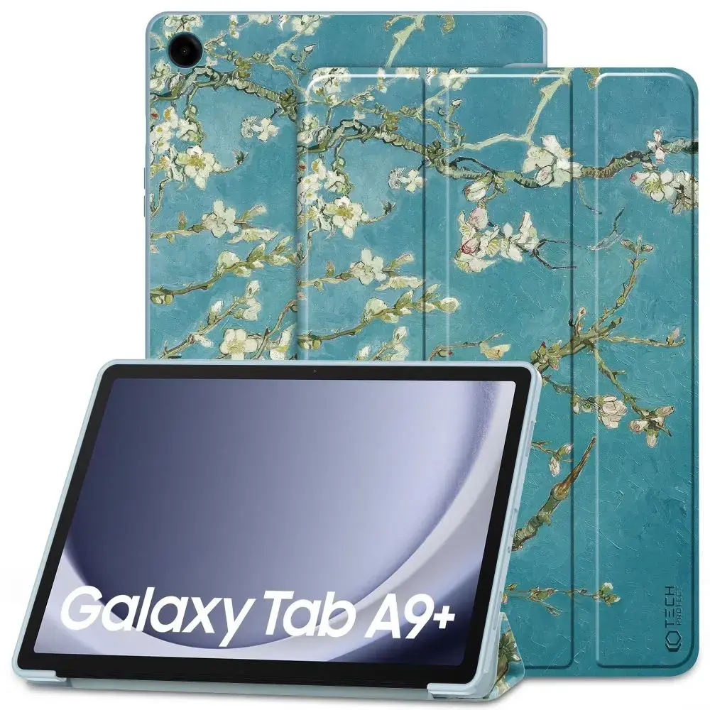 Tech-Protect SmartCase case for Samsung Galaxy Tab A9+ 11" X210 | X215 | X216 - blue with sakura flowers