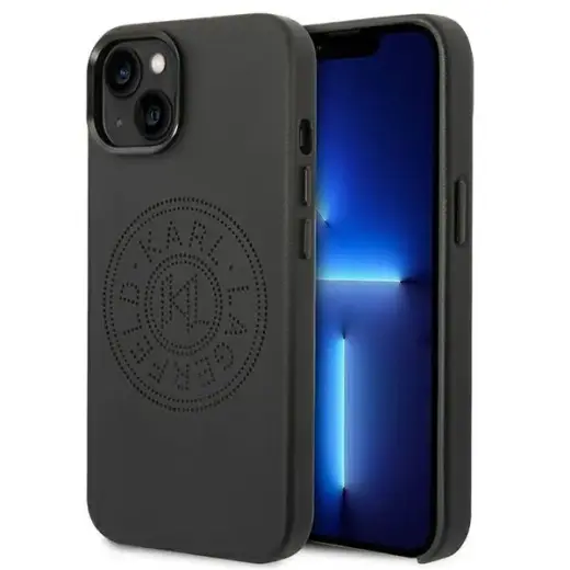 Karl Lagerfeld Leather Perforated Logo чехол для телефона для iPhone 13 | iPhone 14 | iPhone 15 6.1 черный
