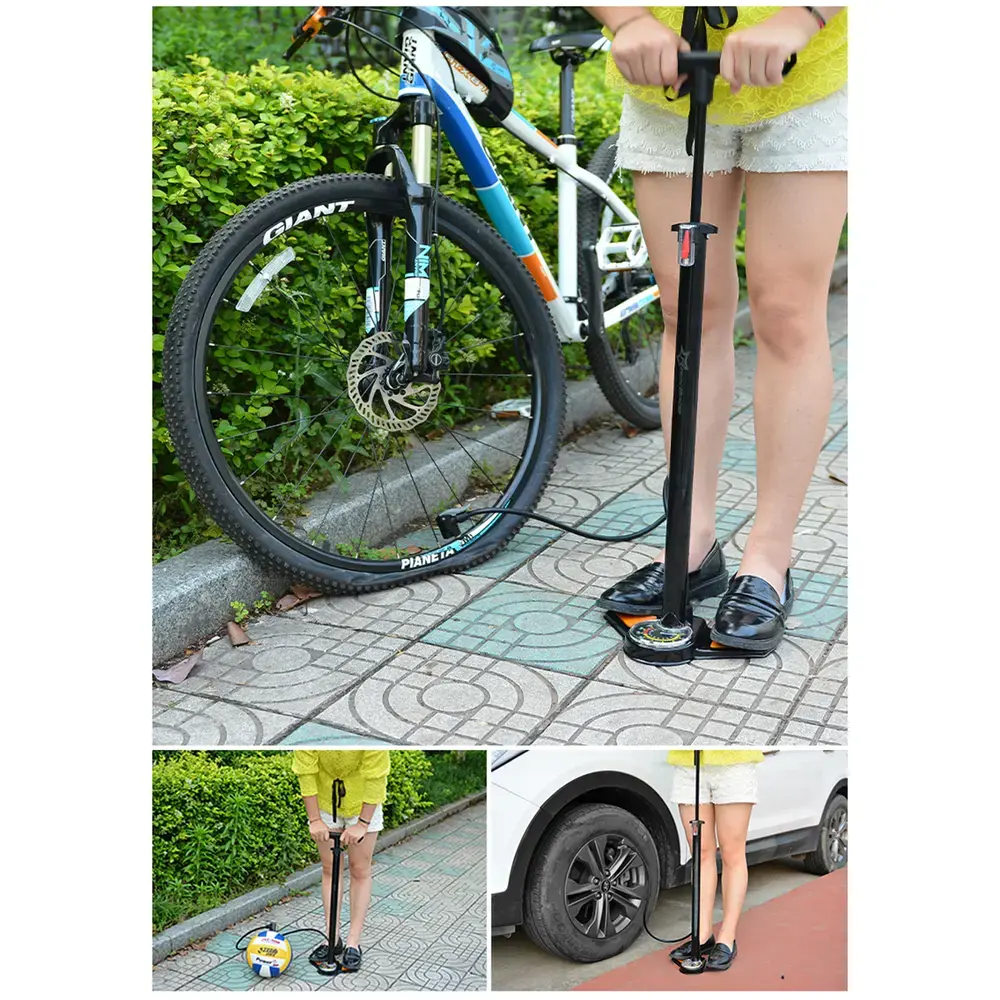 Rockbros GP6532B Floor Pump with Pressure Gauge - Black and Orange