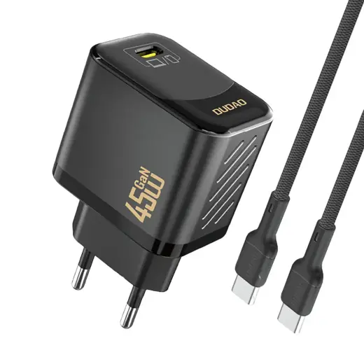 Dudao A28C tīkla lādētājs | 45W | GaN | USB-C | ar USB-C uz USB-C vadu komplektā | melns