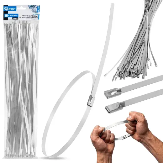 Stainless steel cable ties 4.6x450 mm, 100 pcs