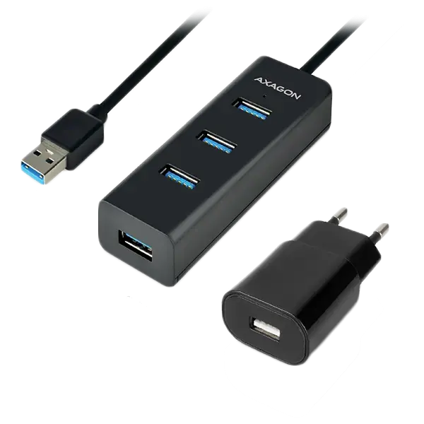 AXAGON HUE-S2BP 4x USB3.0 Charging Hub 1.2m Cable, MicroUSB Charging, Incl. AC Adapter