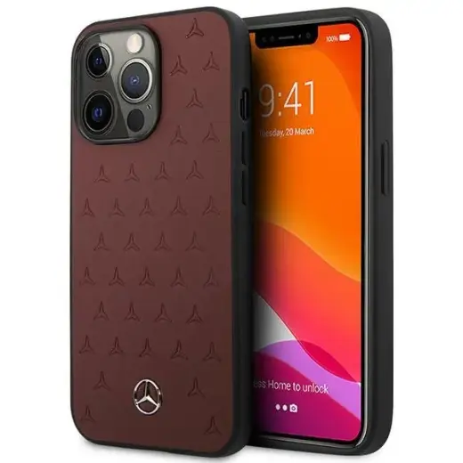 Mercedes MEHCP13XPSQRE iPhone 13 Pro Max 6,7" czerwony|red hardcase Leather Stars Pattern
