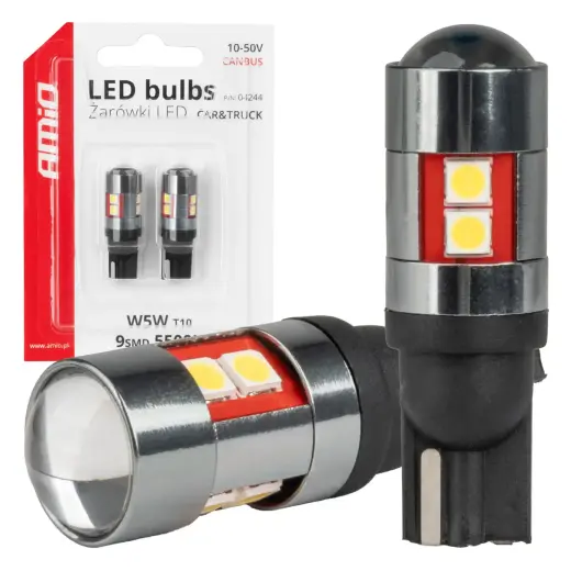 LED bulbs CANBUS T10 W5W 9 SMD 3030 White 12V 24V 36V 48V AMIO-04244