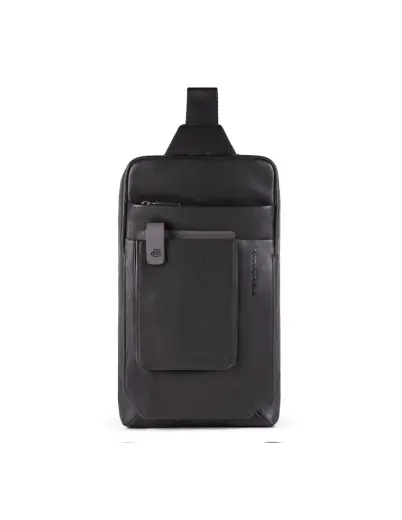 Piquadro, Tallin, Leather Bag, Mono Sling, Black, For Men, 20 x 33 x 5 cm