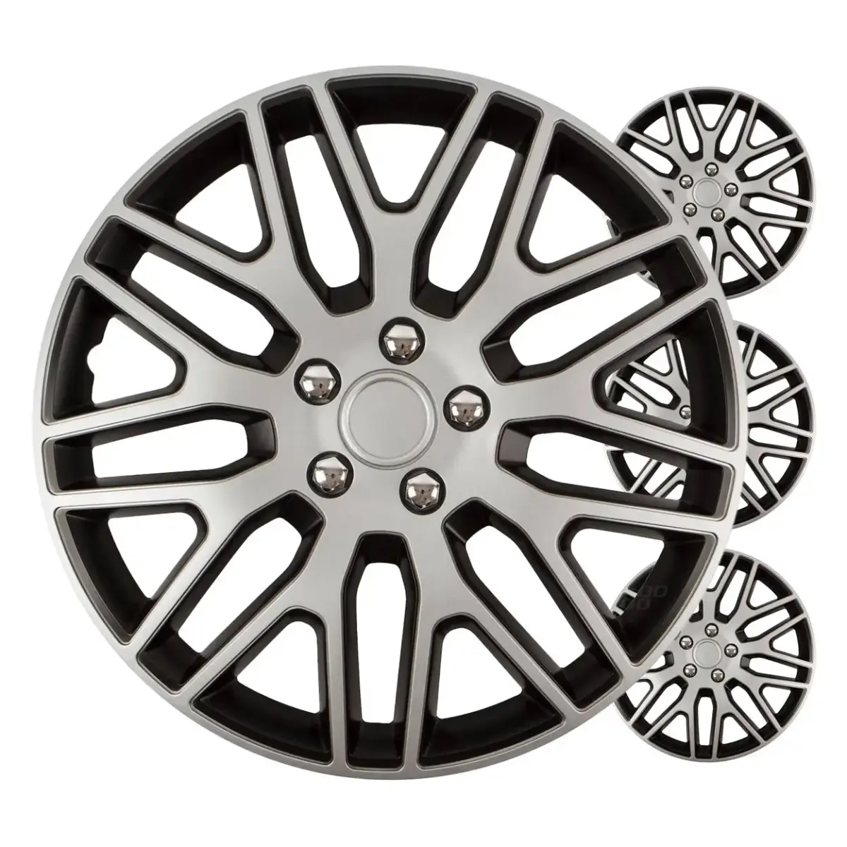 Car hubcaps 4pcs set Dakar black & silver 15" COLOR BOX