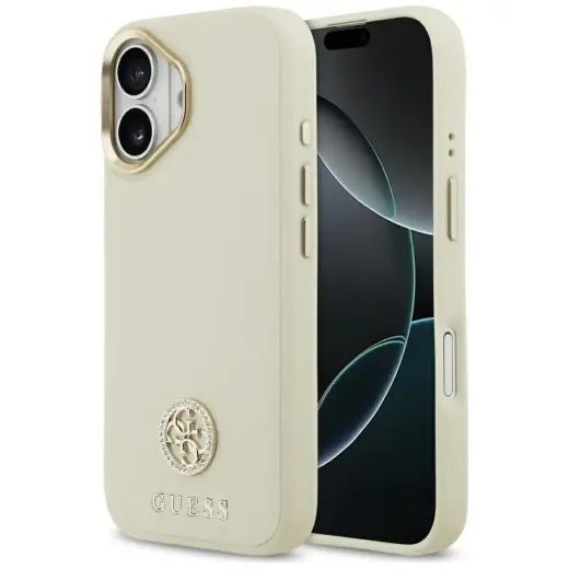 Case Guess Grained Strass Logo MagSafe for iPhone 17 beige