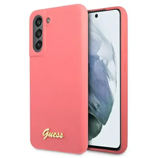 Guess GUHCS21FLSLMGFU S21 FE G990 fuksja|fuchsia hardcase Silicone Script Metal Logo