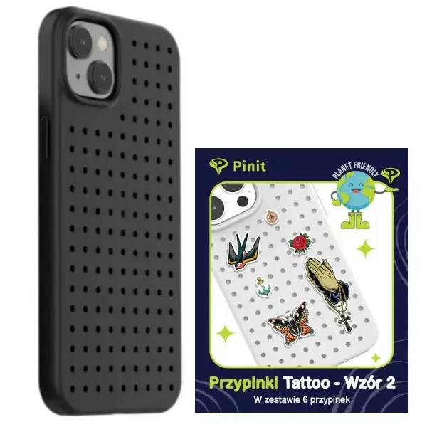 Pinit Dynamic + Tattoo Pin maciņš telefonam iPhone 14 | iPhone 15 | iPhone 13 melns