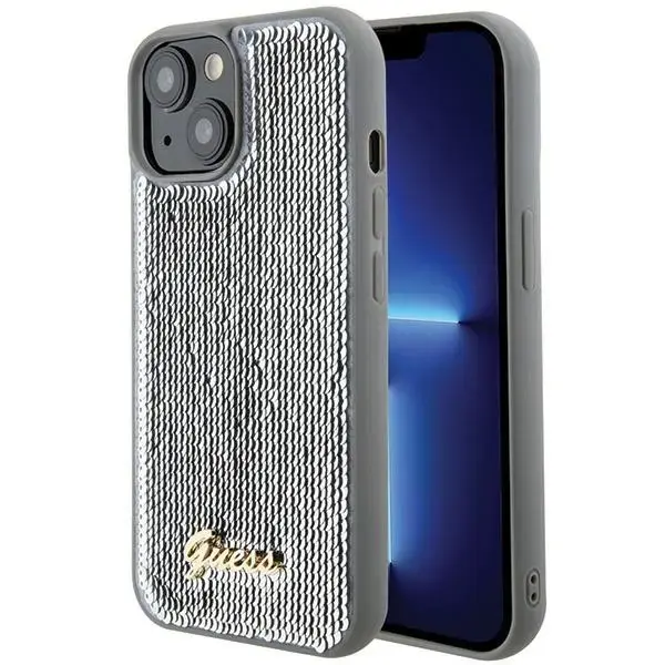 Guess GUHCP15SPSFDGSS iPhone 15 | 14 | 13 6.1" srebrny|silver hardcase Sequin Script Metal