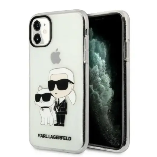 Karl Lagerfeld IML Glitter Karl and Choupette NFT maciņš telefonam iPhone 11 caurspīdīgs