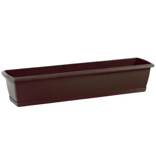 Balcony box 80cm with saucer, brown