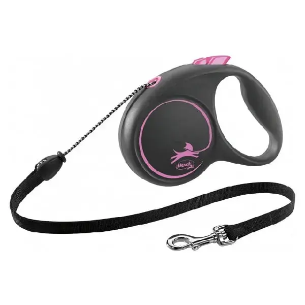 Inertia leash for dogs - Trixie Flexi BLACK DESIGN, cord leash, S: 5 m, pink
