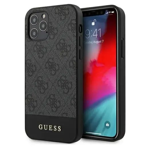 Guess GUHCP12MG4GLGR iPhone 12|12 Pro 6,1" szary|grey hardcase 4G Stripe Collection