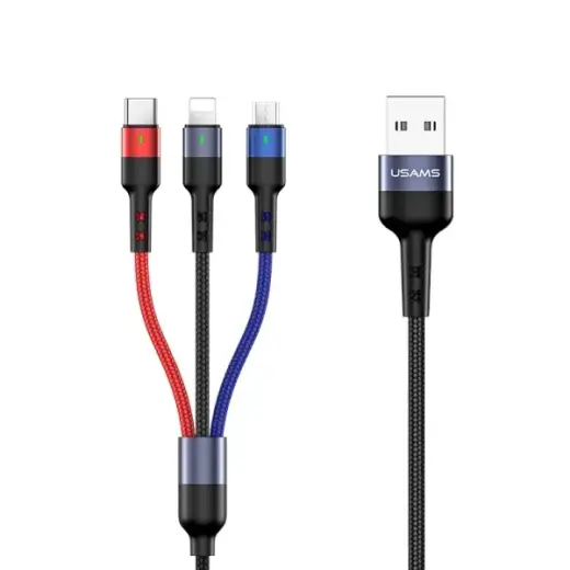 USAMS SJ410USB01 3-in-1 data transfer and charging cable | USB-A to Lightning, Micro USB, USB-C | 10W | 0.35m