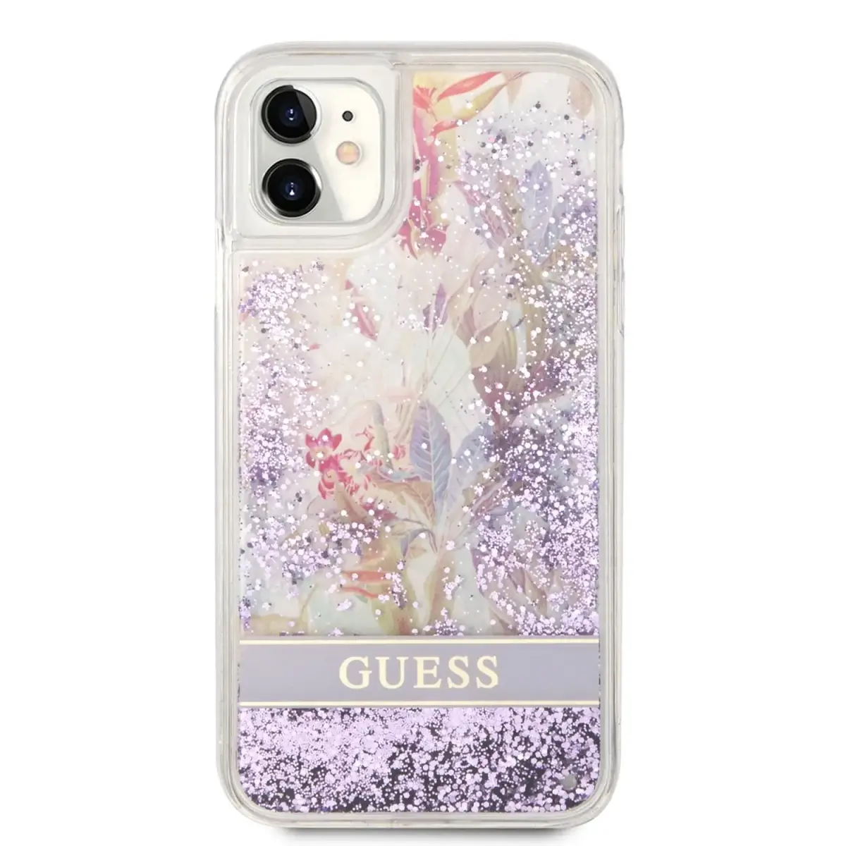 Guess Liquid Glitter Flower Case for iPhone 11 Purple