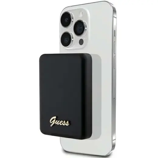 Guess Metal Script Logo ārējais akumulators (powerbank) | 3000 mAh | 5W | USB-C, MagSafe | melns