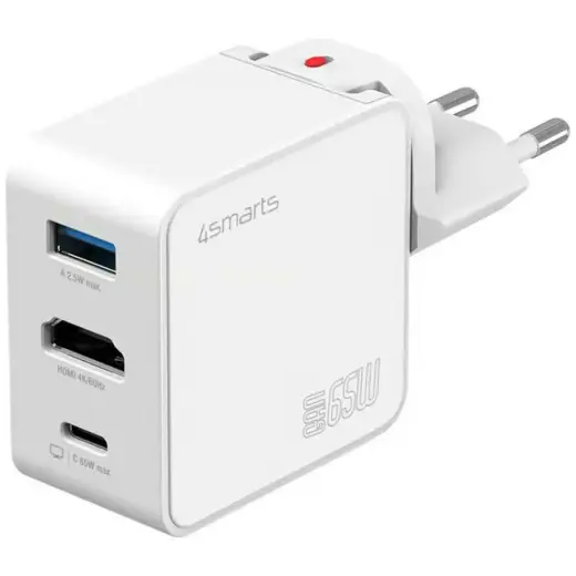 Зарядное устройство 4smarts Flex Adapter Hub | 65W | GaN | USB-C, USB-A, HDMI | белое