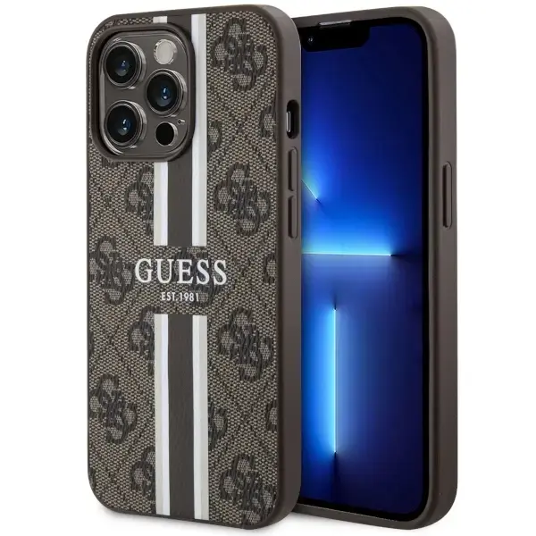 Guess GUHMP13LP4RPSW iPhone 13 Pro | 13 6.1" brązowy|brown hardcase 4G Printed Stripes MagSafe