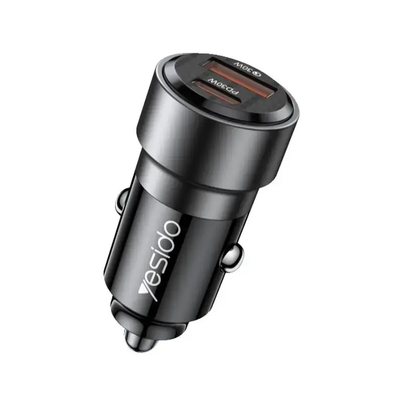 YESIDO CAR CHARGER Y54 60W QC3.0 USB-A+C + TYPE-C/LIGHTNING CABLE 60W BLACK
