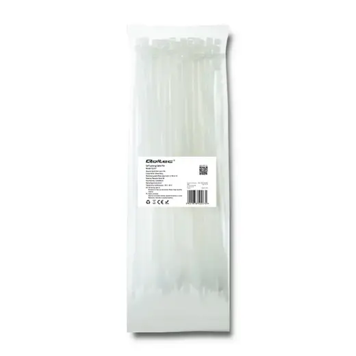 Qoltec Self-locking cable tie | 4.8*300mm | 100 pcs. | Nylon66 | UV | White