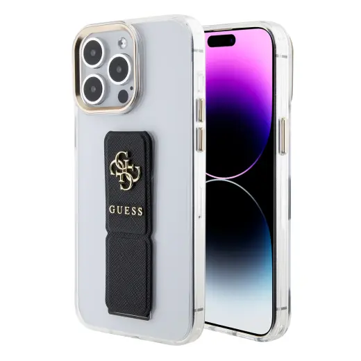 Guess PU Grip Stand 4G Metal Logo Case for iPhone 15 Pro Max Black
