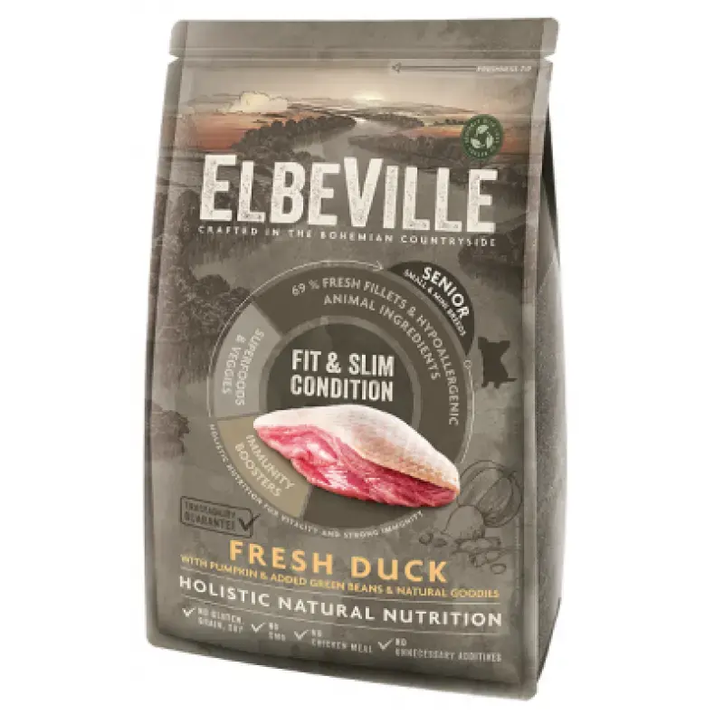 Sausa barība suņiem - ELBEVILLE Senior Mini Fresh Duck Fit and Slim Condition 4 kg