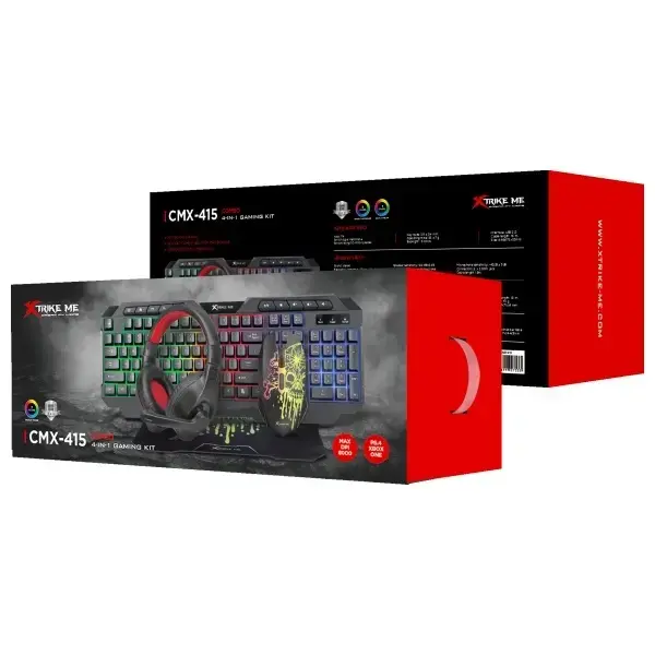 Set 4in1 Combo XTRIKE ME CMX-415 EN on-ear headphones + keyboard + mouse + mouse pad black/white