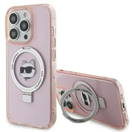 Karl Lagerfeld KLHMP15LHMRSCHP iPhone 15 Pro 6.1" pink|pink hardcase Ring Stand Choupette Head MagSafe