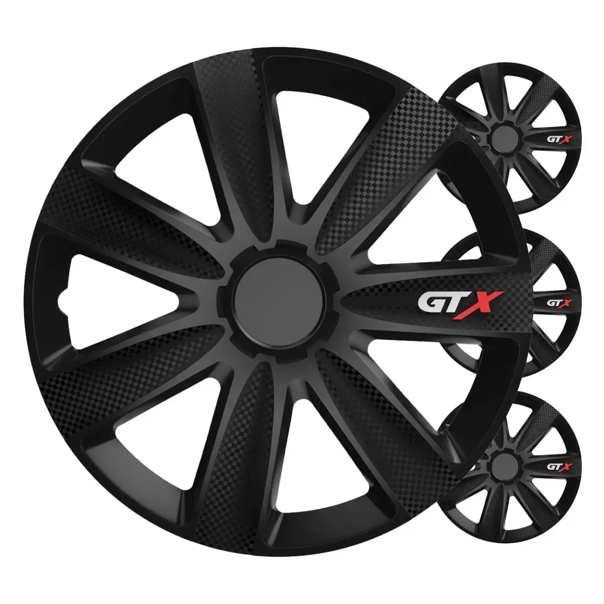 Car hubcaps 4pcs set GTX black carbon 16" COLOR BOX
