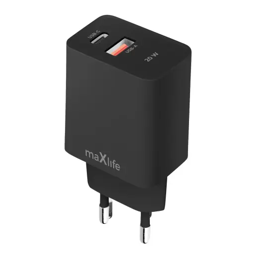 Maxlife MXTC-13-20AC PD QC charger 1x USB-C 1x USB 20W black