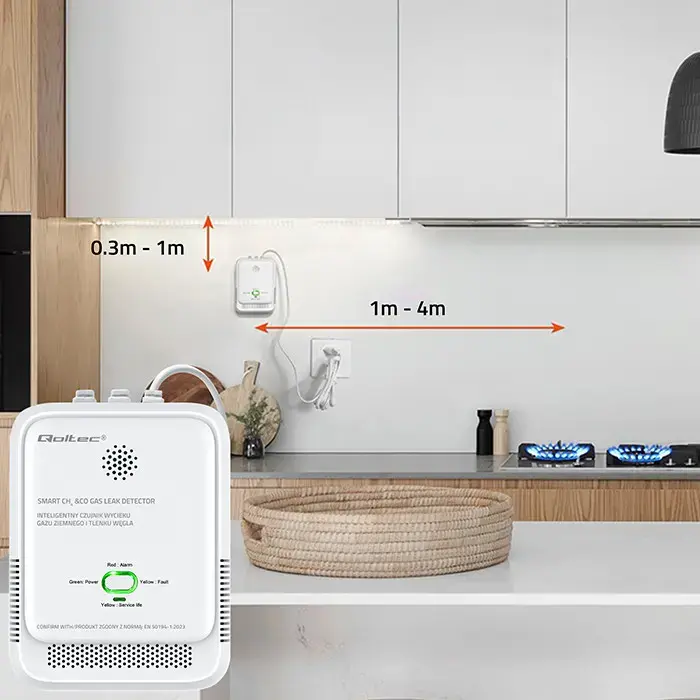 Qoltec Certified wireless Gas Leak (CH4) and Carbon monoxide (CO) detector | alarm 85dB | LED