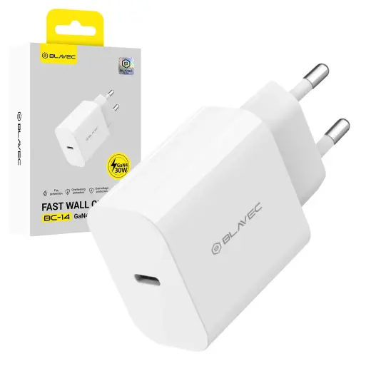 Blavec BC-14 tīkla lādētājs | 30W | PD, QC, GaN, PPS | USB-C | balts