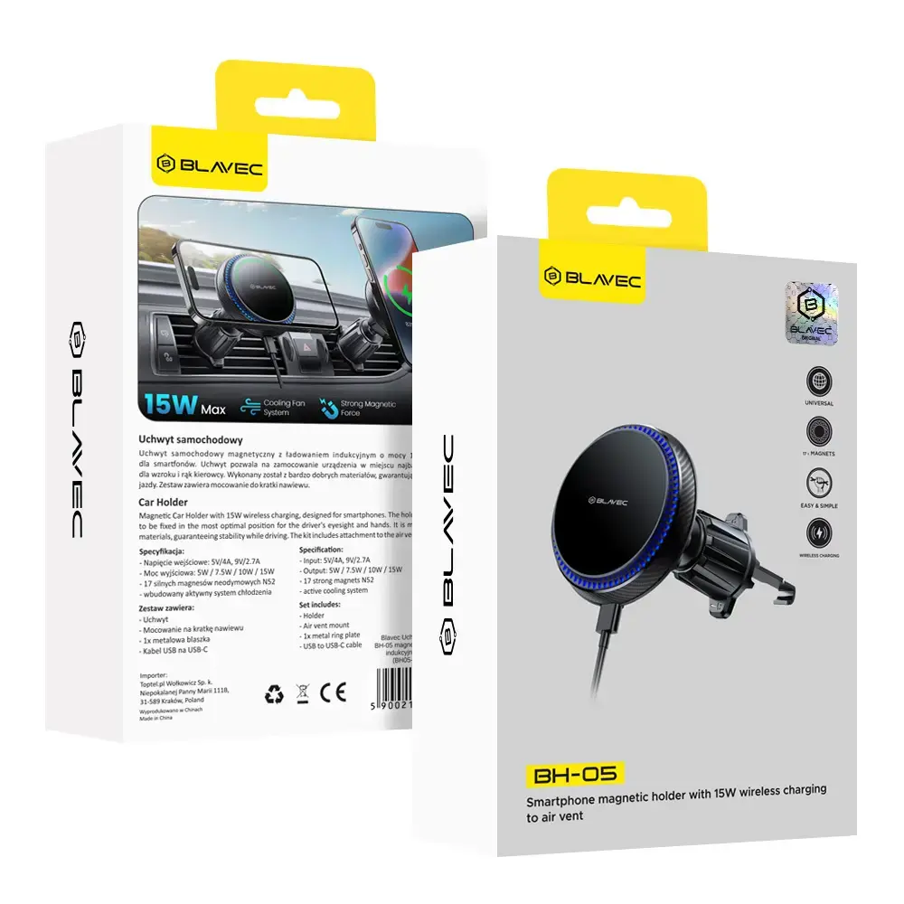Blavec Car holder BH-05 magnetic induction Magsafe 15W to air vent (BH05-MAVIB) black