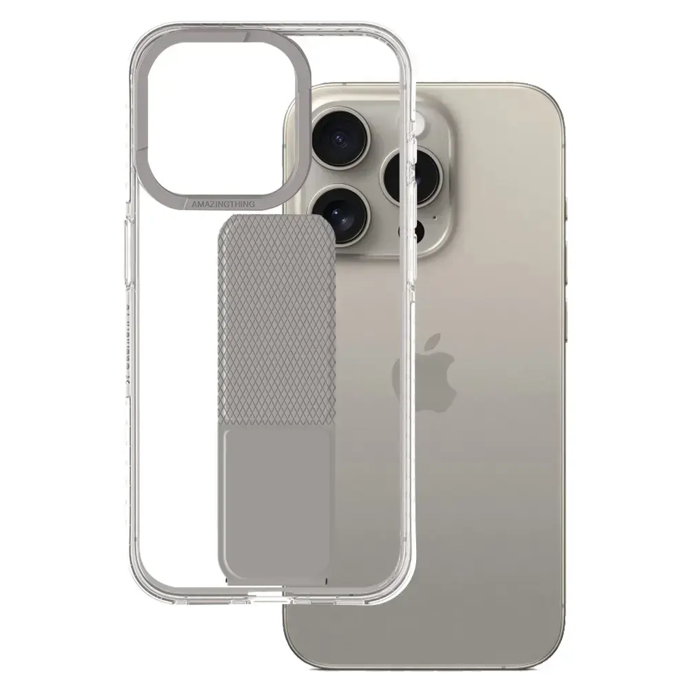 Amazing Thing Titan Pro Holder Case 10FT IP156.7PTHGY for Iphone 15 Pro Max titanium with stand