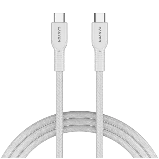 Canyon OnWire 60CL datu pārraides un uzlādes vads | USB-C uz USB-C | 60W | 1m | balts